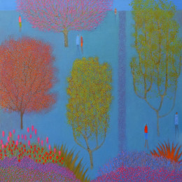 Talking Under A Pink Tree - White Framed
