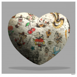 Tattoo Heart (Grey Background) - Large - Framed