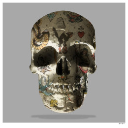 Tattoo Skull (Grey Background) - Large - Mounted