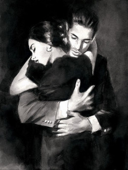 The Embrace II - Black And White - On Paper - Mounted