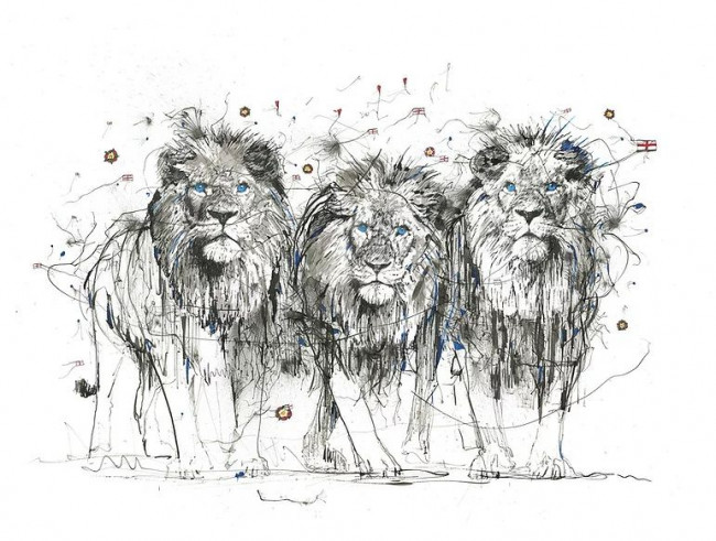 The Three Blue Lions - Original - Black Framed