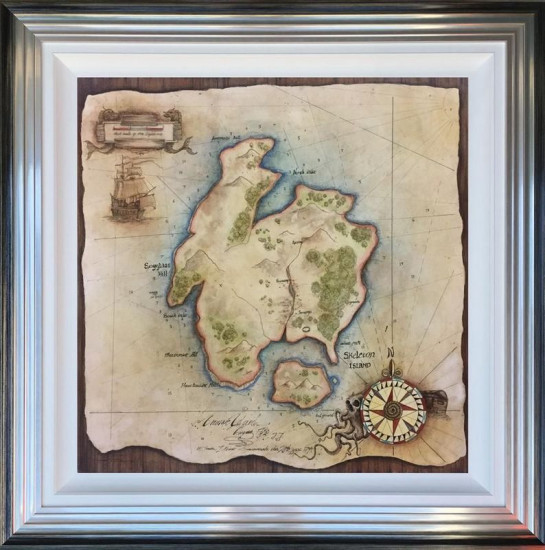 Treasure Map - Original - Blue And Silver Framed
