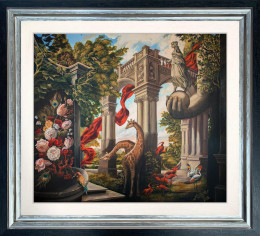 Baroque Gardens With Giraffe - Black Framed