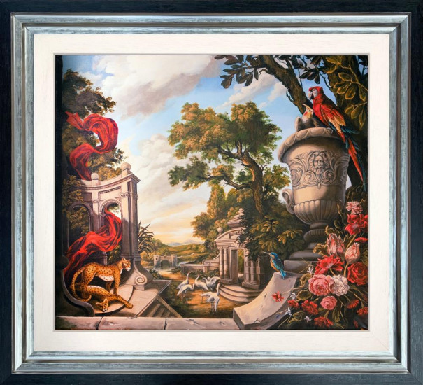 Baroque Gardens With Leopards - Black Framed