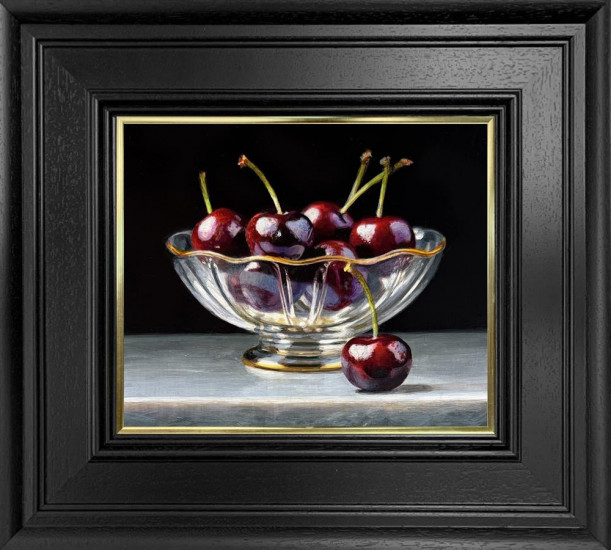 Black Cherries In Glass Bowl - Original - Framed Black Cherries In Glass Bowl - Original - Framed