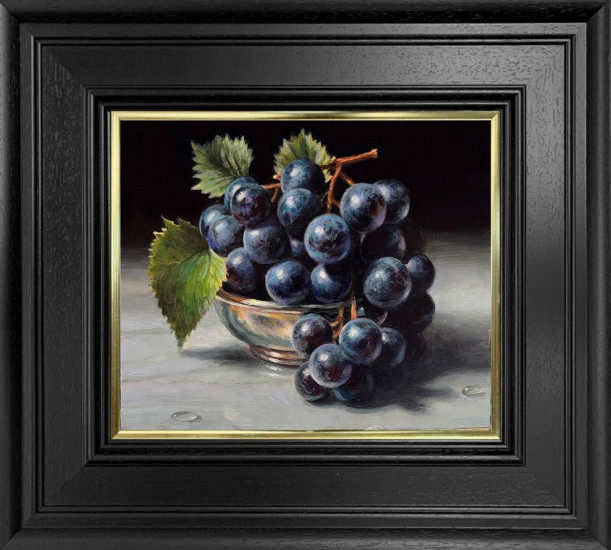 Black Grapes And Silver Bowl - Original - Framed Black Grapes And Silver Bowl - Original - Framed