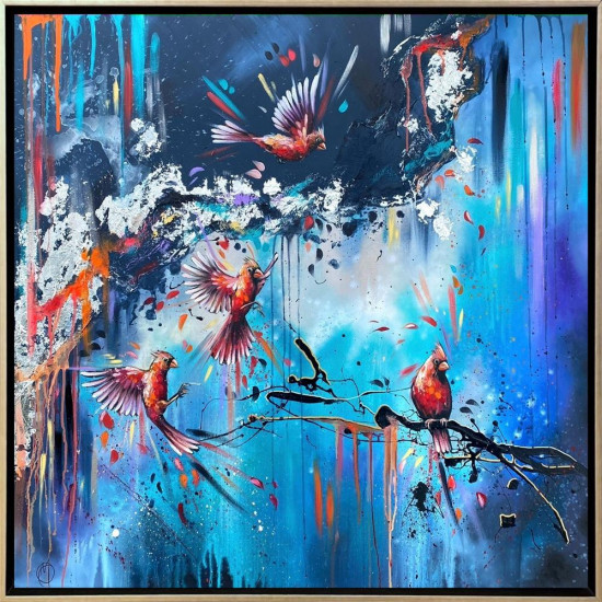 Cardinal Commotion - Original - Framed Cardinal Commotion - Original - Framed