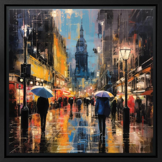 City Lights In The Rain - Black Framed