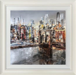 Crossing Brooklyn Bridge - Original - Framed Crossing Brooklyn Bridge - Original - Framed