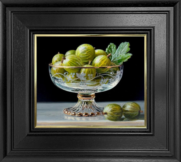 Gooseberries In Glass Bowl - Original - Framed Gooseberries In Glass Bowl - Original - Framed