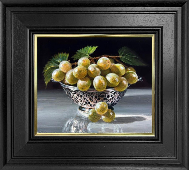 Green Grapes And Silver Bowl - Original - Framed Green Grapes And Silver Bowl - Original - Framed