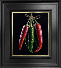 Hanging Mixed Chillies - Original - Framed Hanging Mixed Chillies - Original - Framed