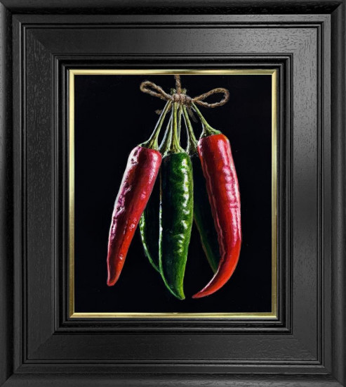 Hanging Mixed Chillies - Original - Framed Hanging Mixed Chillies - Original - Framed