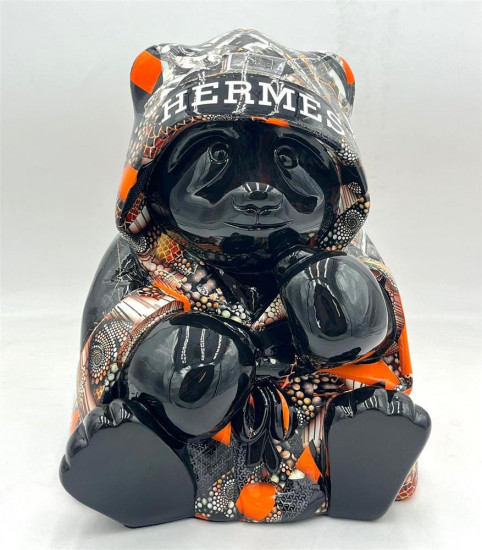 Hermes Boxing Panda (Orange) III - Original Sculpture