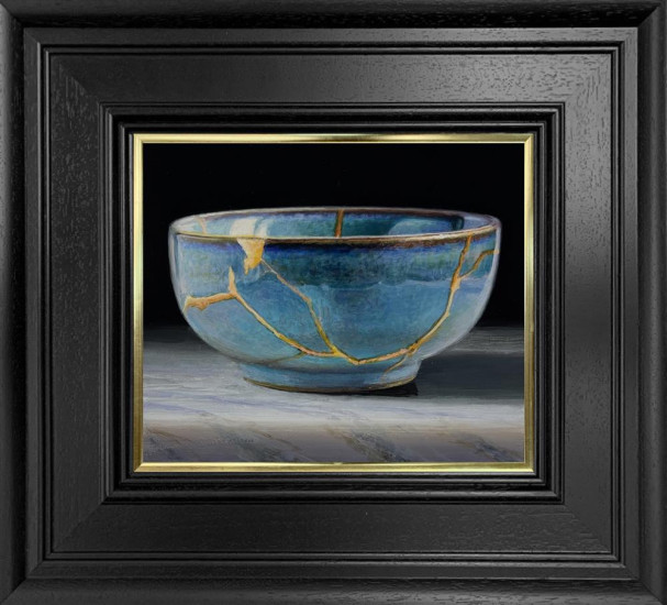 Kintsugi Blue Glaze Bowl - Original - Framed