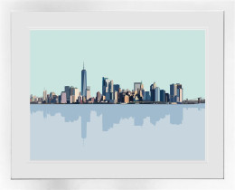 Manhattan Island - White Framed