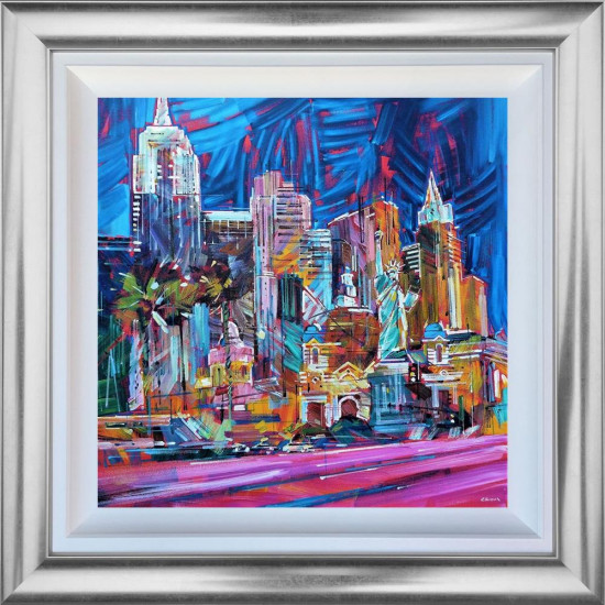 Neon City Lights - Original - Silver Framed