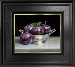 Plums In Silver Bowl - Original - Framed