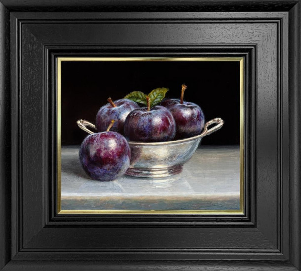 Plums In Silver Bowl - Original - Framed Plums In Silver Bowl - Original - Framed