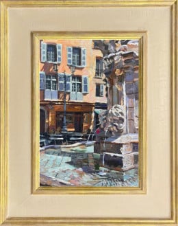 Provence Fountain - Original - Framed Provence Fountain - Original - Framed