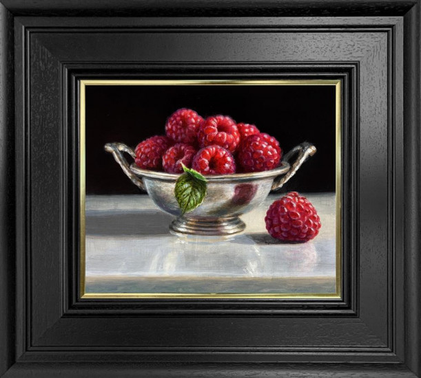 Raspberries And Silver Bowl - Original - Framed Raspberries And Silver Bowl - Original - Framed