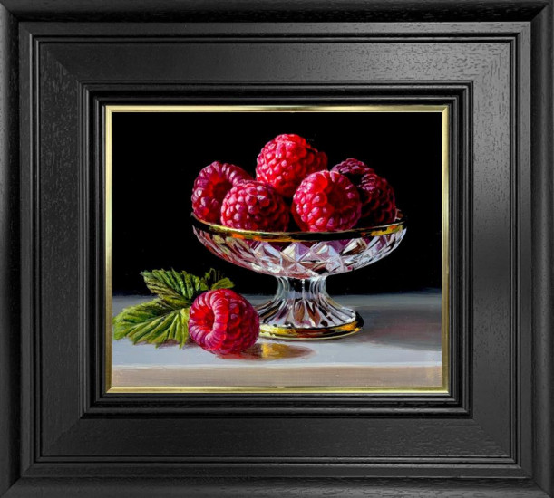 Raspberries In Silver Bowl - Original - Framed Raspberries In Silver Bowl - Original - Framed