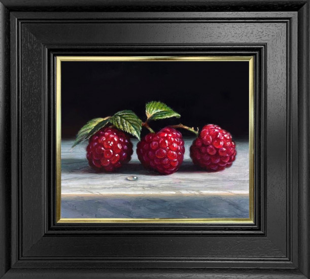 Raspberries On Marble - Original - Framed Raspberries On Marble - Original - Framed