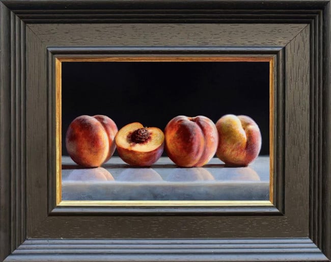 Row Of Peaches On Marble - Original - Framed Row Of Peaches On Marble - Original - Framed