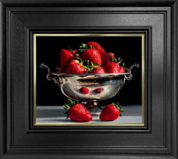 Strawberries In Silver Bowl - Original - Framed Strawberries In Silver Bowl - Original - Framed