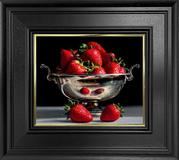 Strawberries In Silver Bowl - Original - Framed Strawberries In Silver Bowl - Original - Framed