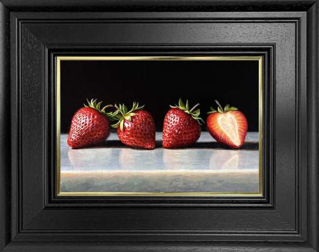 Strawberries On Marble - Original (ONR0031) - Framed Strawberries On Marble - Original (ONR0031) - Framed