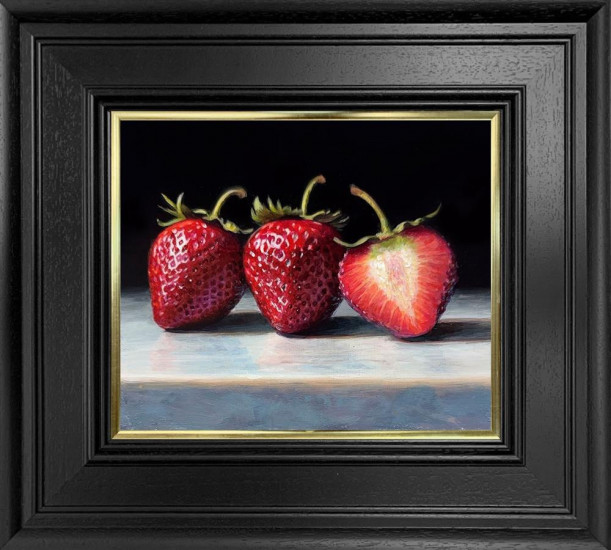 Strawberries On Marble - Original (ONR0014) - Framed Strawberries On Marble - Original (ONR0014) - Framed