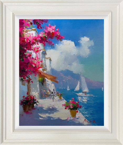 Sunlit Santorini Passage - Original - Framed Sunlit Santorini Passage - Original - Framed