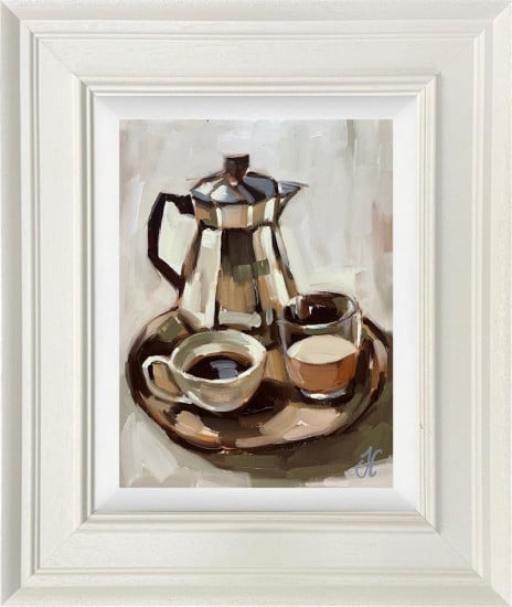 The Morning Cuppa - Original - White Framed The Morning Cuppa - Original - White Framed