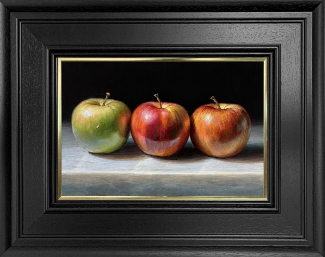 Three Apples On Marble - Original - Framed Three Apples On Marble - Original - Framed