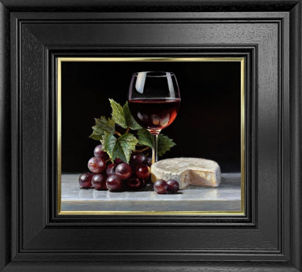 Wine, Grapes And Cheese - Original - Framed Wine, Grapes And Cheese - Original - Framed