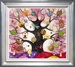 Pink Tree Of Charms - Silver-Blue Framed