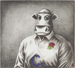 Rugby Bull Sketch - Limited Edition - Signed by Tom Croft - Mounted