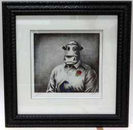 Rugby Bull Sketch - Limited Edition - Signed by Tom Croft - Black Framed