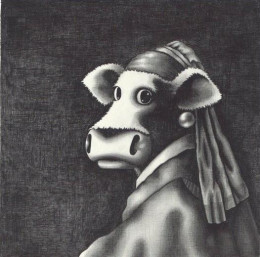 Study Of The Cow With The Pearl Earring - Mounted