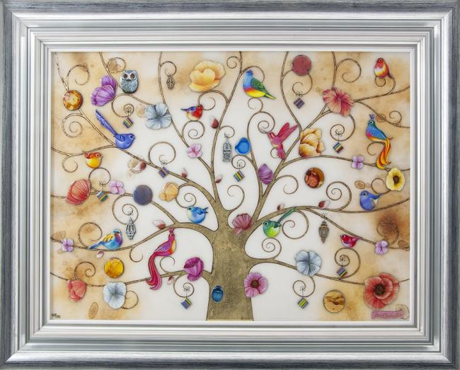 Tree Of Life - Oriental Gold XL Edition - Silver-Blue Framed
