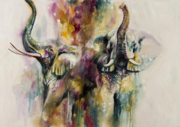 Opaline (Pair of Elephants) - Canvas - Framed