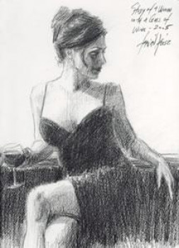Study For Woman With Wine Glass - On Paper - Mounted