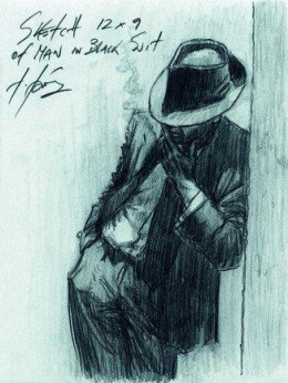Study For Man In Black Suit - On Paper - Mounted