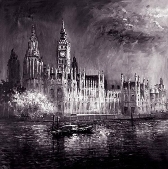 Night On The Thames - On Aluminium - Framed