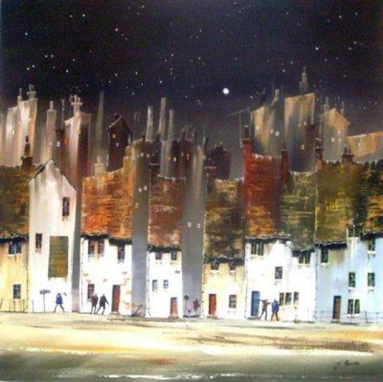 Night Cottages (Square) - Original - Framed Night Cottages (Square) - Original - Framed