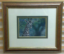 Giraffe (Pastel) - Original - Gold Framed