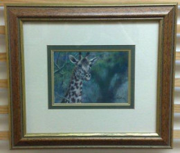 Giraffe (Pastel) - Original - Gold Framed