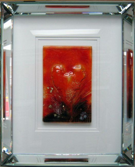 Orange Heart (Fused Glass) - Original - Framed Orange Heart (Fused Glass) - Original - Framed