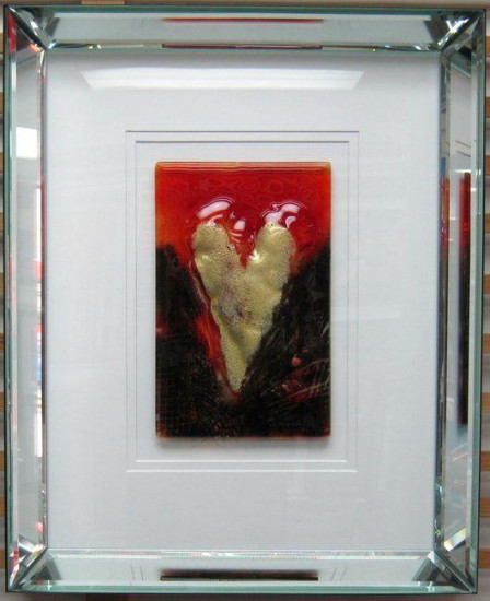 Golden Heart (Fused Glass) - Original - Framed Golden Heart (Fused Glass) - Original - Framed
